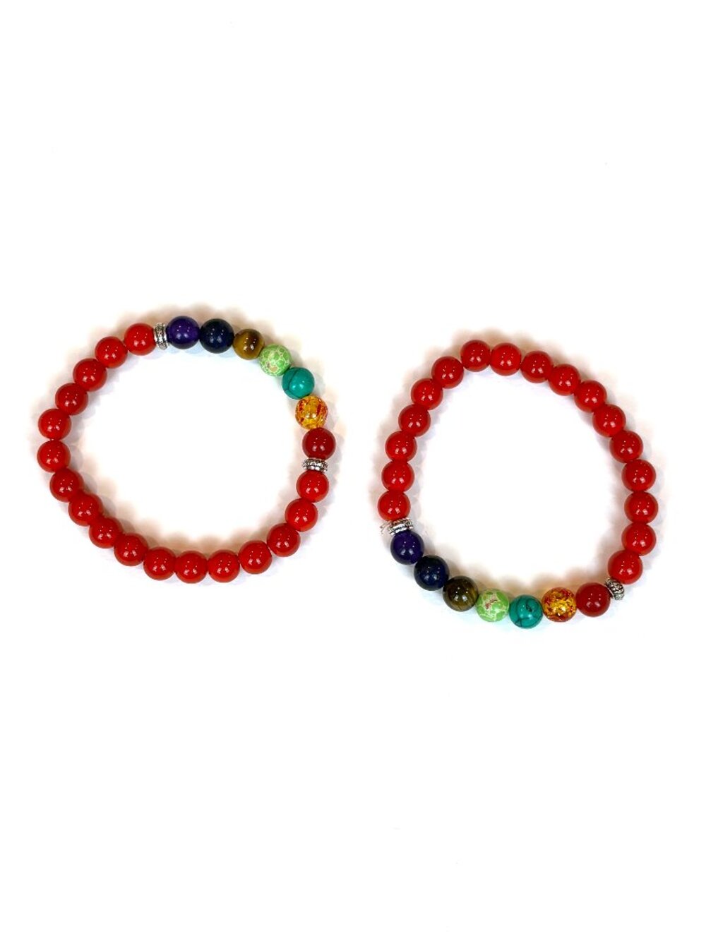 Set of two Natural Red Agate 7 Chakra Healing Balance Beaded Stretch Bracelets